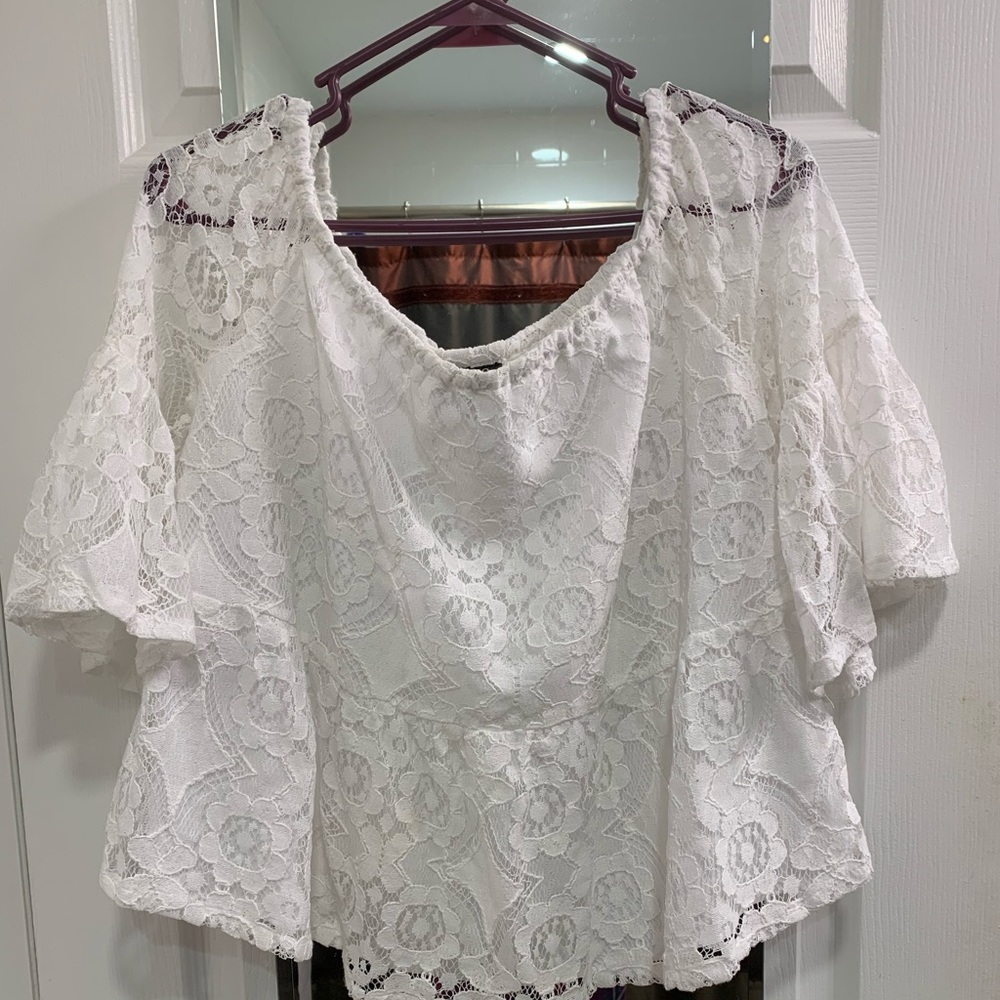 a.n.a. Off the shoulder white lace top